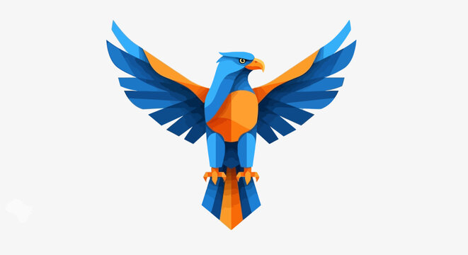Stylized Blue and Orange Bird Emblem with Wings Spread.