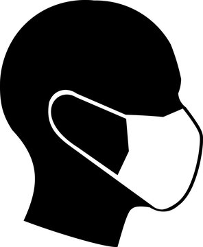 White Medical Face Mask Icon Silhouette on Black Background