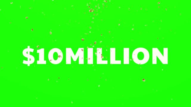 Large dollar amount text $10 million on green background with particles