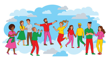 Fototapeta premium Diverse group of people celebrating and having fun together outdoors.