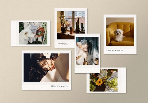 Polaroid Photo Mockup Template, Instant Film Frame Collage, Retro Photo Print Effect