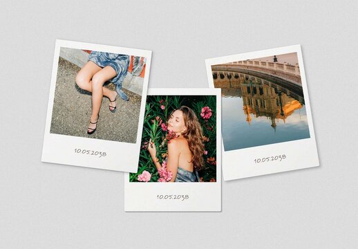 Polaroid Photo Mockup Template For Instant Print Frame, Retro Snapshot Photo Effect
