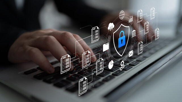 An engaging depiction of digital security, featuring a lock icon and various data protection symbols, showcasing the importance of safeguarding information in the tech world. Ledger