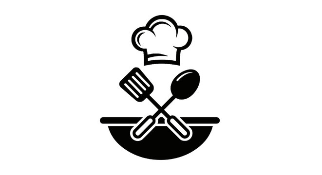 Black and white chef kitchen icon.