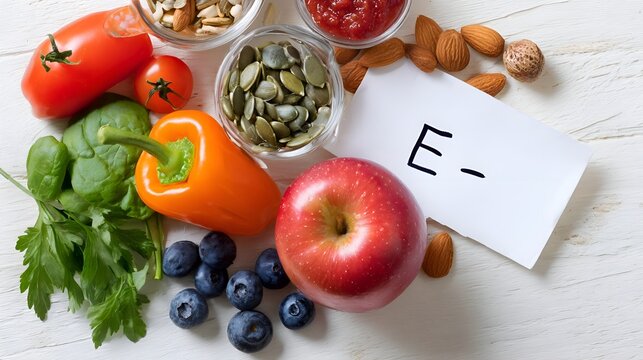 vitamin E And vegetables on the table