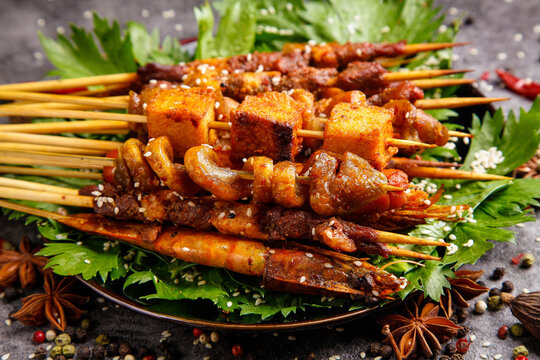 Zibo BBQ Night Market Kebabs - Grilled Lamb and Vegetable Skewers with Herbs and Spices