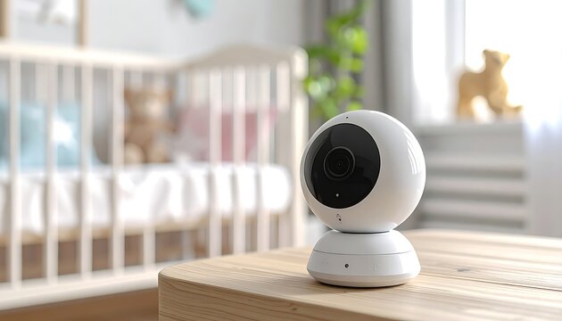 Baby monitor on wooden table indoors.