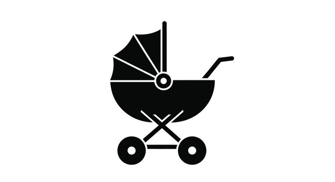 Baby carriage silhouette on transparent background high quality