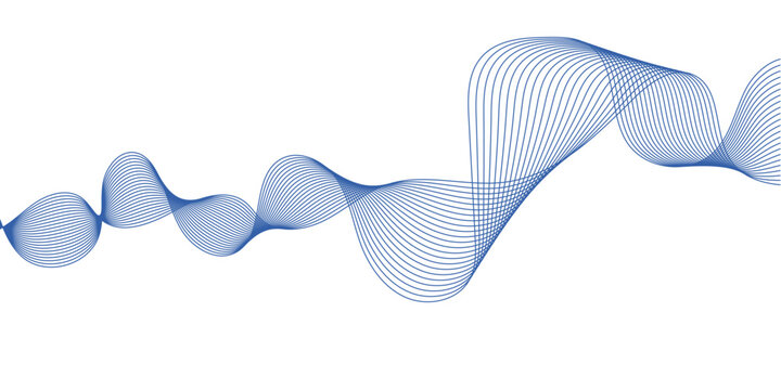 Abstract flowing blue wave ribbons, smooth curved lines on white background, modern digital design for technology, art, and presentatio