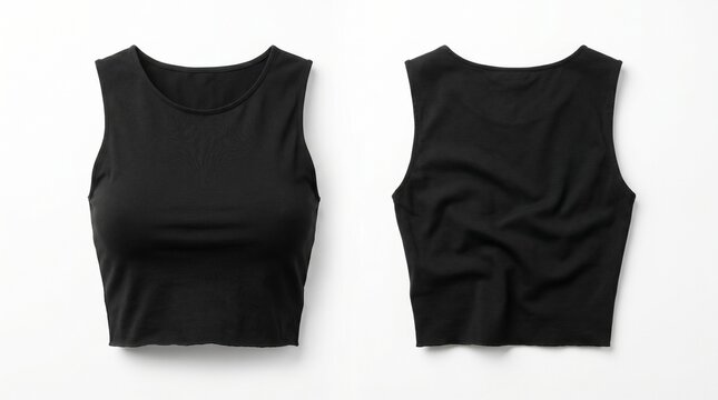 Blank Crop Top color black template front and back view on white background