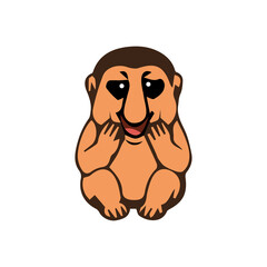 Obraz premium A cute cartoon brown proboscis monkey icon element with its signature nose, adorable expression, and clean vector style, perfect for stickers, decorations, and tropical wildlife-themed designs.