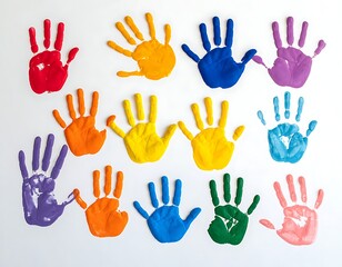 Fototapeta premium Colorful painted hands in rainbow pattern.
