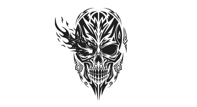 Detailed Tattooed Skull Illustration Design.