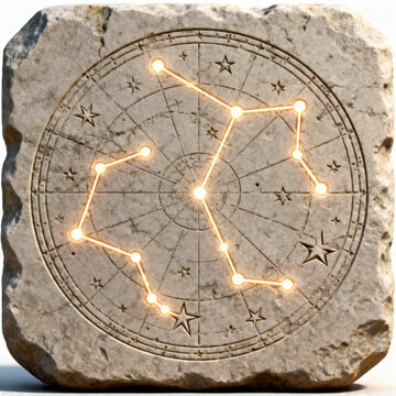 Ancient Celestial Star Map Engraved on Stone Tablet with Golden Constellations Glowing