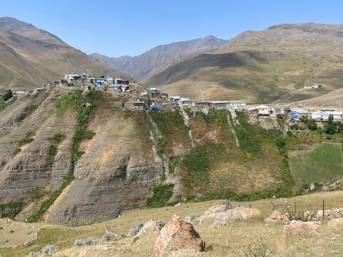 Traditional houses on mountain ridge in Xinaliq, Azerbaijan