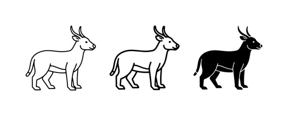 Fototapeta premium Antelope Icon Set: Outline, Silhouette, and Filled Vector Graphics