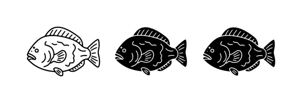 Fish Icons: Outline, Silhouette, and Filled Styles