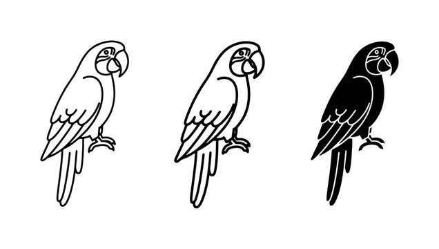 Parrot Icons, Bird Silhouettes, Tropical Animal Vector Graphics