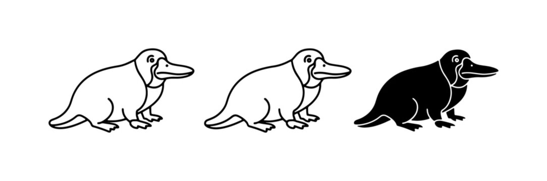 Platypus Icons, Simple Line Art and Silhouette Vector Graphics