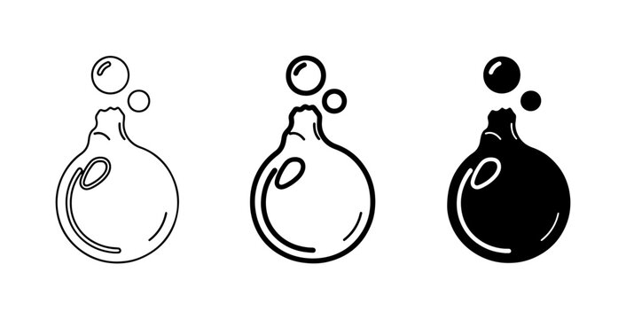 Bubbling Potion Icons, Chemical Flask Vector Set, Science Experiment Graphics