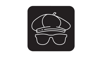 Fototapeta premium Beret and sunglasses icon line art style for fashion, summer travel, streetwear branding and casual lifestyle design