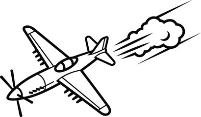 Fototapeta premium Black and white of a propeller airplane in flight, emitting smoke trails propeller plane flying aircraft