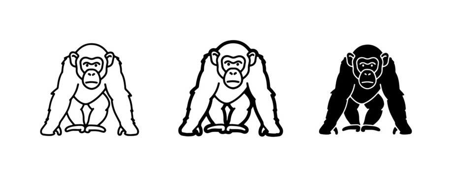 Chimpanzee Icons, Ape Vector Graphics, Primate Silhouettes