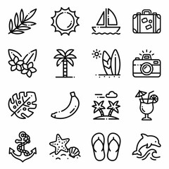 Tropical Vacation Icon Set Graphics. © Ali