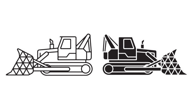 Bulldozer construction equipment with blade attachment for heavy machinery work featuring industry, vehicle, track with tractor and engineering