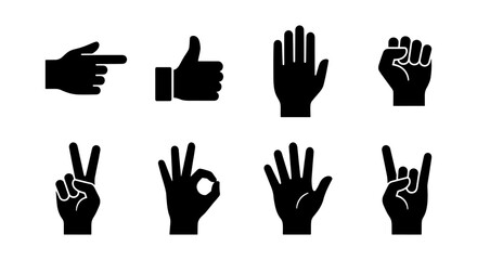 Obraz premium Hand Gestures Icon Set, Vector Symbols for Communication and Approval