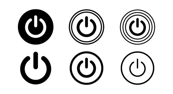 Power Button Icons Set, On Off Symbol Collection, Digital Control Elements