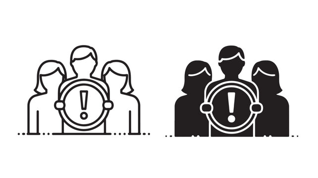 Group of people with an alarm clock icon in the center featuring vector, illustration, warning with time and urgency elements for alert, team