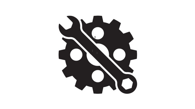 Gear wrench tool icon with spanner and gear cogs in clean vector style for engineering maintenance and repair designs