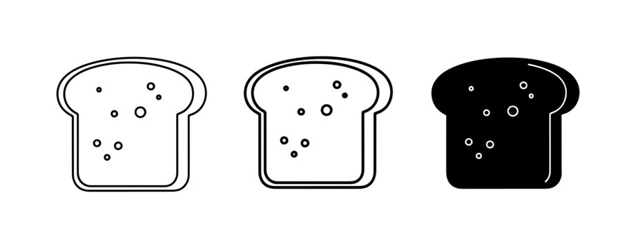 Toast Slices Icons, Simple Bread Vector Graphics, Food Icons