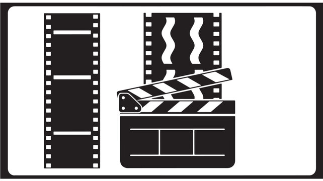 Film clapperboard and film strips icon set, cinema production design on white background for movie editing and storytelling