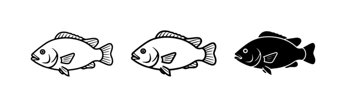 Fish Icons, Aquatic Life Vector Graphics, Seafood and Fishing Symbols