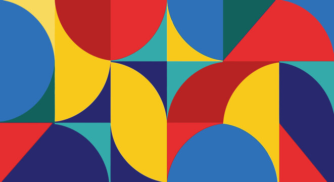 Vibrant Geometric Pattern with Colorful Circles and Squares.