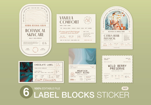 Product Label Template Set, Retro Vintage Product Packaging Sticker Tags For Food, Drink, Cosmetics