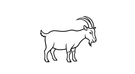 Fototapeta premium Goat illustration, stylized outline drawing, farm animal, white background