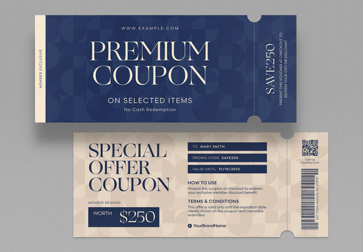 Gift Voucher Coupon Template, Discount Ticket, Promo Code Voucher, Gift Card Certificate Design