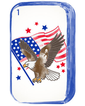 Patriotic American Flag Firework Bams Mahjong Tiles Set, 4th of July Watercolor Clipart
