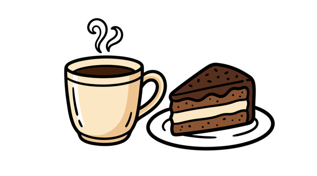 A cup of coffee and chocolate cake.