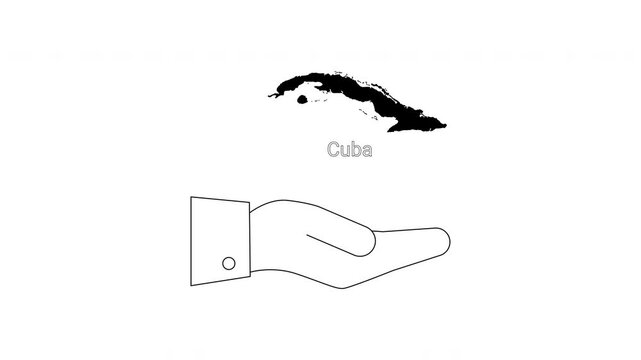 Cuba Map and Hand Gesture Illustration.