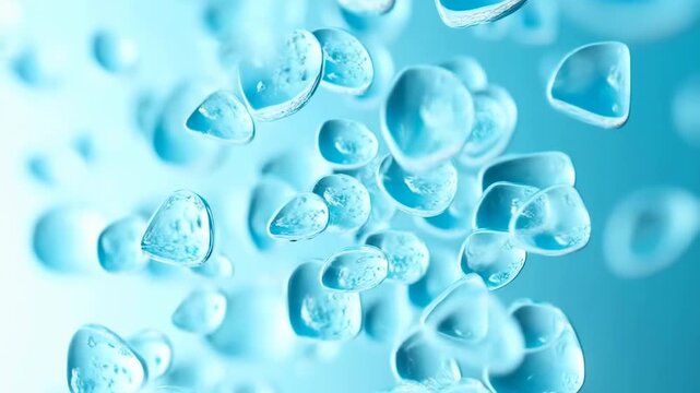 Abstract blue liquid bubbles floating in slow motion