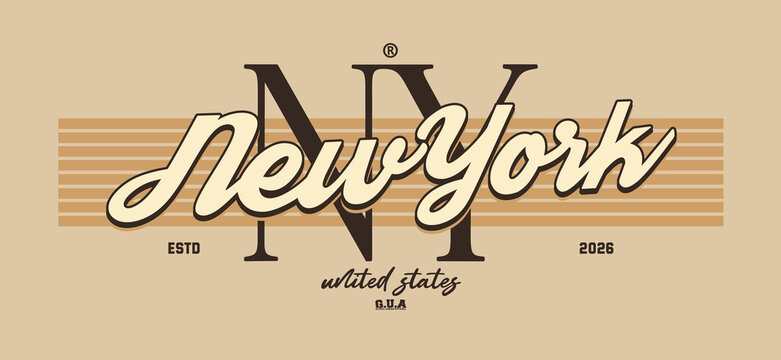 Retro vintage typography college varsity new york slogan print for graphic jersey, tee, hat, t-shirt, sweatshirt, or wall art design - Vector