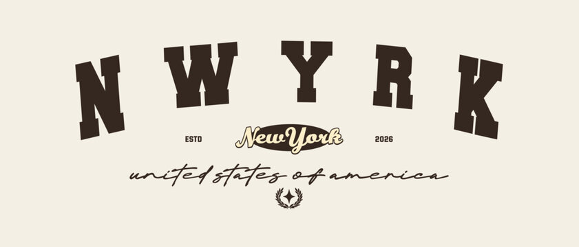 New york city vintage varsity streetwear typography print for graphic tee, t-shirts, hat, and poster design 2026 - vector