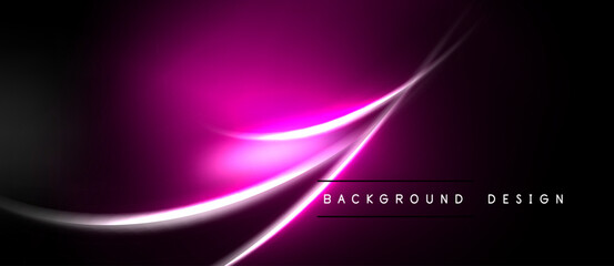 Obraz premium Abstract pink waves over black background. Smooth lines create dynamic, modern visual effect. Elegant design for digital projects.
