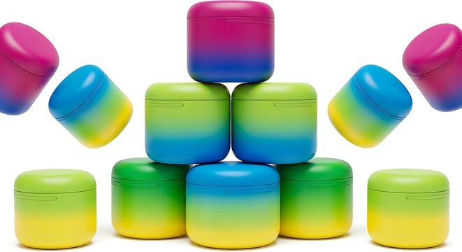 Colorful rainbow gradient cubes stacked in a pyramid shape for design. colorful stackable boxes