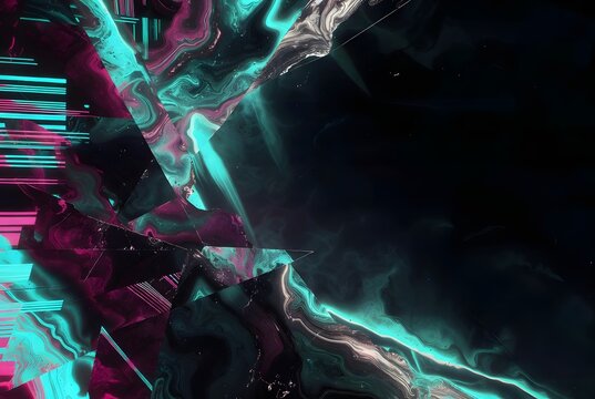 Shattered Neon Marble Fragments in Digital Void