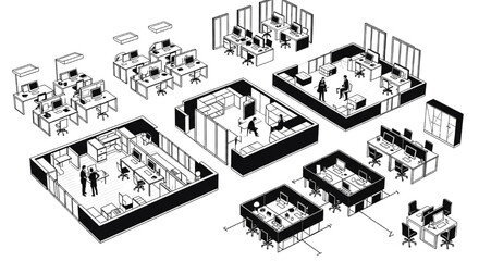Obraz premium Startup Incubator Office Workspace Vector Set for Modern Corporate Interior Design